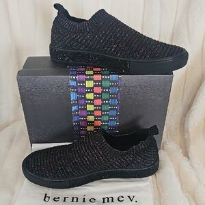 bernie mev. Black and Colorful Knit Slip-Ons